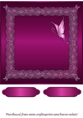 Butterflies and Lace Square Card Front in Cerise