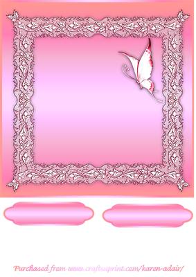Butterflies and Lace Square Card Front in Flamingo