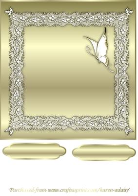 Butterflies and Lace Square Card Front in Gold Shimmer