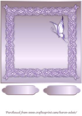 Butterflies and Lace Square Card Front in Lilac