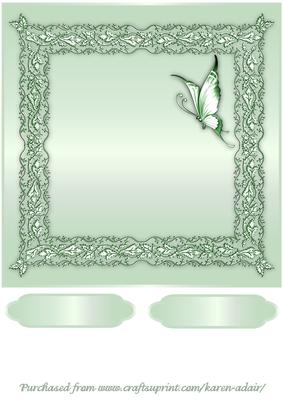 Butterflies and Lace Square Card Front in Mint Green
