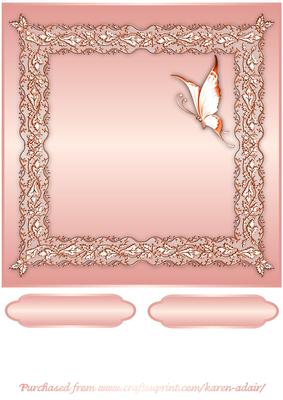 Butterflies and Lace Square Card Front in Peach
