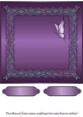 Butterflies and Lace Square Card Front in Purple