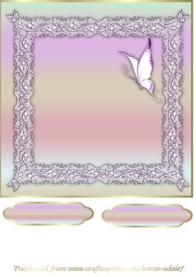 Butterflies and Lace Square Card Front in Rainbow