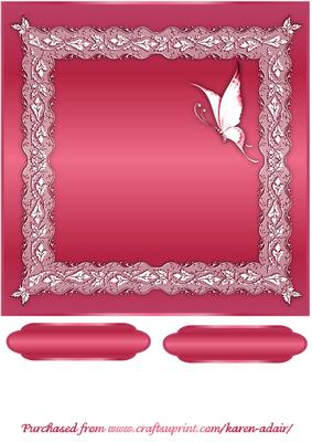 Butterflies and Lace Square Card Front in Raspberry