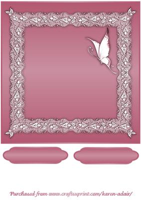 Butterflies and Lace Square Card Front in Rose Pink