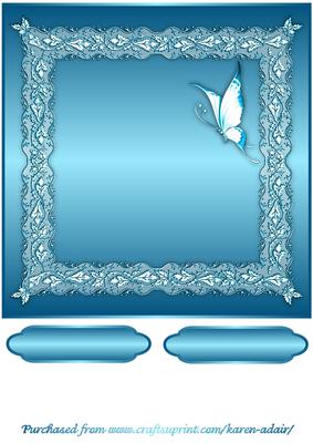 Butterflies and Lace Square Card Front in Turquoise