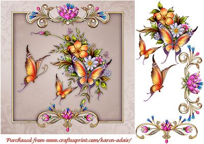 Bejewelled Butterflies Square Card Front with Step by Step