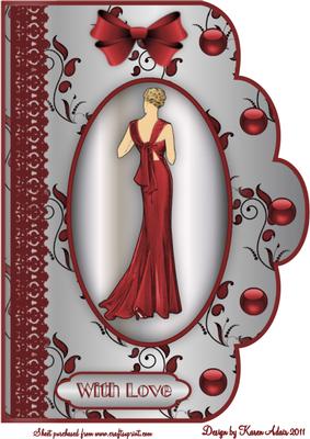 Art Deco Lady in Red 'n Lace A4 Scallop Card Front