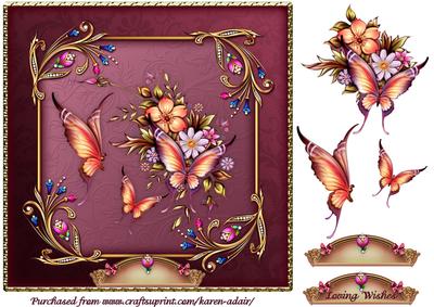 Bejewelled Butterflies 3 Square Card Front with Step by Step