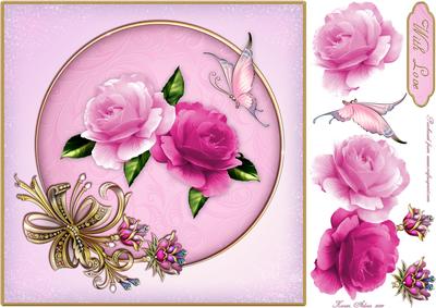 Butterfly Roses and Gems Square Card Front with Step by Step