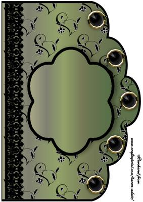 Floral A4 Scallop Edge 'n Lace Card Front - Olive Green