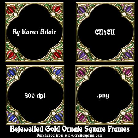 Bejewelled Gold Ornate Square Frames