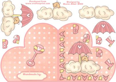 Baby Girl Cut N Fold Heart Shape Card with Step by Step