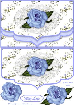 Blue Rose Double Elegant Scallop Faux Envelope Card Front