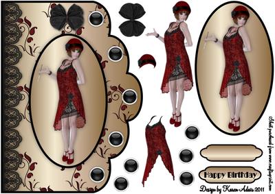 Red Satin and Lace Scalloped Card Front