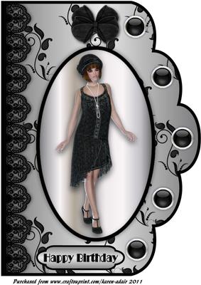 Black Velvet and Lace Scallop A4 Card Front