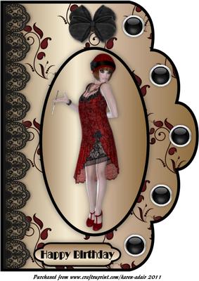 Red Satin and Lace Scalloped A4 Card Front