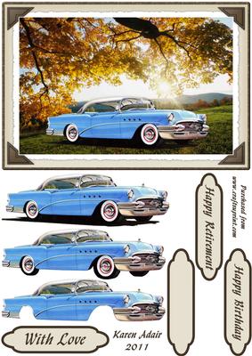 1955 Blue Buick Card Front with Step by Step