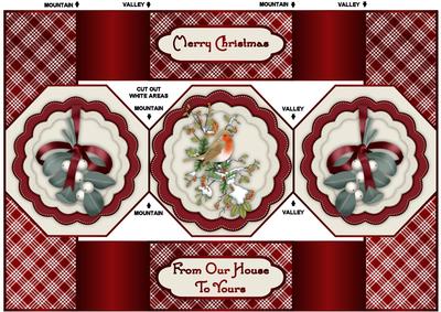 Christmas Robin and Mistletoe Octagon Tri-fold Quick Card