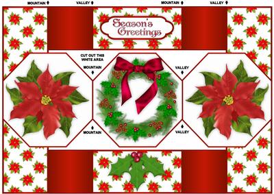 Christmas Wreath and Poinsettia Octagon Tr-fold Quick Card