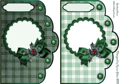 Christmas Plaids in Green - Scallop Edge Card Bases
