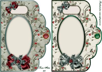 Christmas Holly in Green Scalloped Card Bases