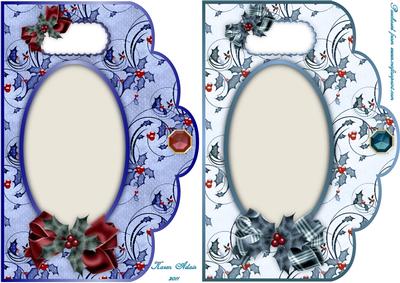 Christmas Holly in Blue Scalloped Card Fronts