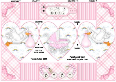 New Baby Girl - Heart Shape Tri-fold Quick Card
