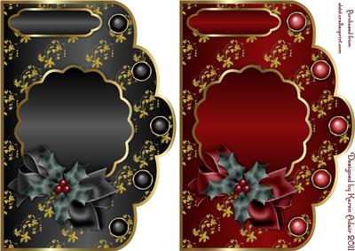 Christmas Golden Holly Scallop Card Bases in Black and Red
