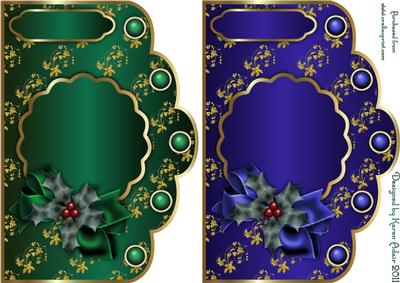 Christmas Golden Holly Scallop Card Bases in Green and Blue