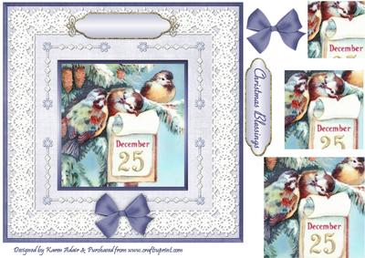 Christmas Birds 'n Lace Pyramid Card Front