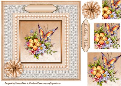 Butterflies, Blossoms 'n Lace Pyramid Card Front