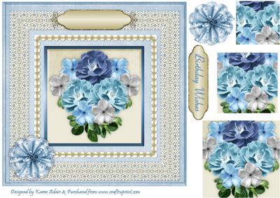 Blue Blooms 'n Lace Pyramid Card Front