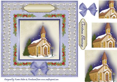 Christmas Church 'n Lace Pyramid Card Front