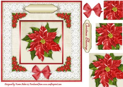 Christmas Poinsettia 'n Lace Pyramid Card Front