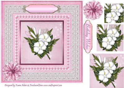 White Hibiscus 'n Lace Pyramid Card Front