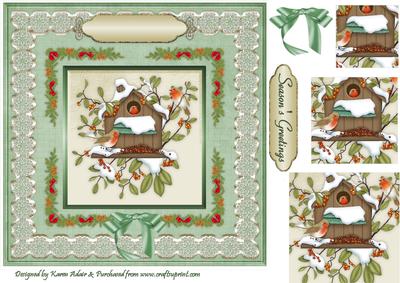 Christmas Robins 'n Lace Pyramid Card Front