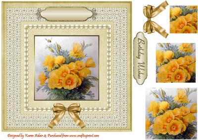 Yellow Blooms 'n Lace Pyramid Card Front