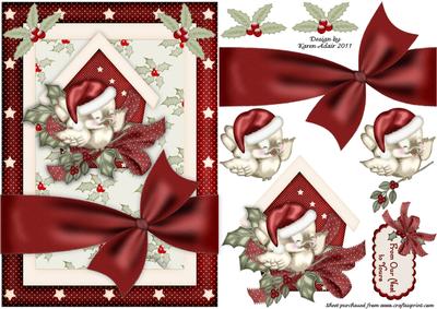 The Little Christmas Sparrow Card Front with Step by Step