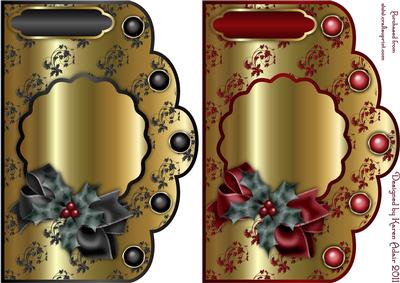 Christmas Holly - Black and Red on Gold Scallop Card Fronts