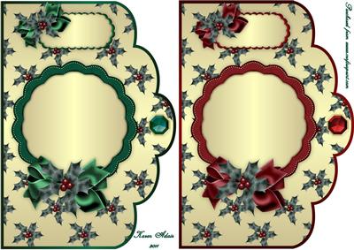 Christmas Holly Sprigs in Green and Red Scallop Card Fronts