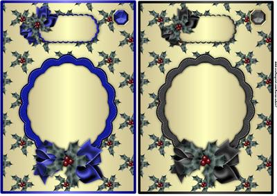 Christmas Holly Sprigs in Blue and Black Card Fronts