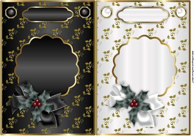 Christmas Golden Holly Card Fronts in Black and White