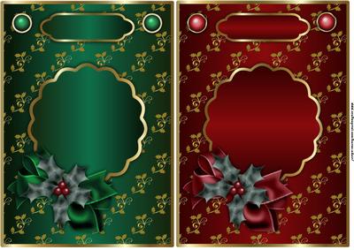 Christmas Golden Holly Card Fronts in Green and Red