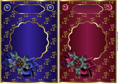 Christmas Golden Holly Card Fronts in Blue and Cerise