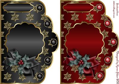 Christmas Golden Stars Scallop Card Fronts in Black and Red