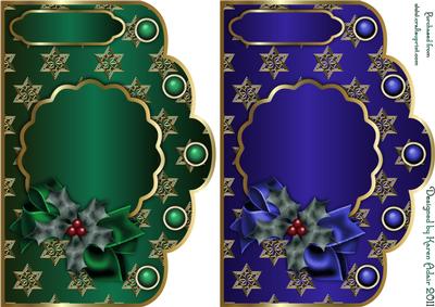 Christmas Golden Stars Scallop Card Fronts in Green and Blue