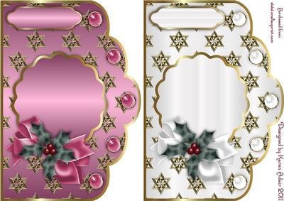 Christmas Golden Stars Scallop Card Bases in Pink and White