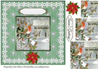 Christmas Robins 'n Lace 2 Pyramid Card Front